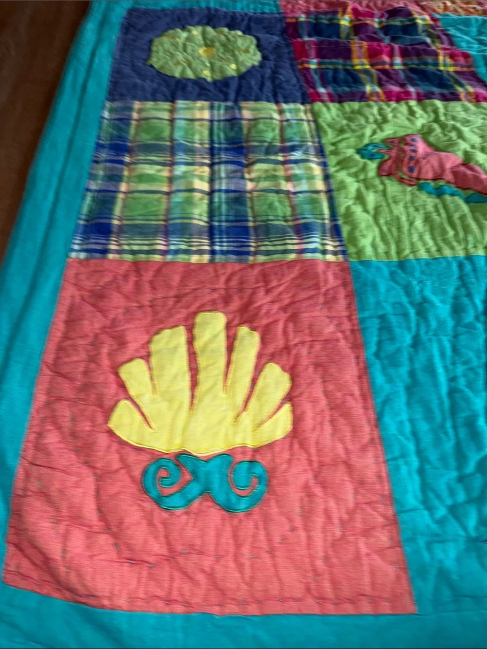 Beachy Bright Coastal Patchwork Plaid Quilt with Nautical Quilt Blocks